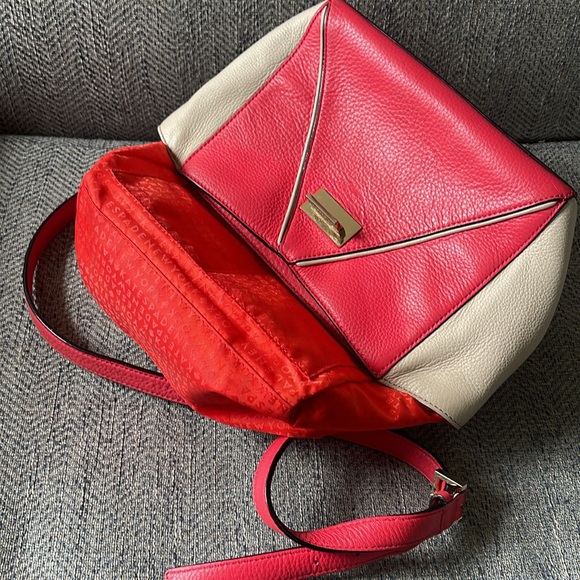 Kate Spade Color Block Coral & Tan Leather Crossbody With Top Handle Handbag - Picture 14 of 16